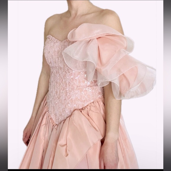 80s vintage prom dress 1980s women’s true vtg extra small Loralie sequins pastel - Picture 7 of 8